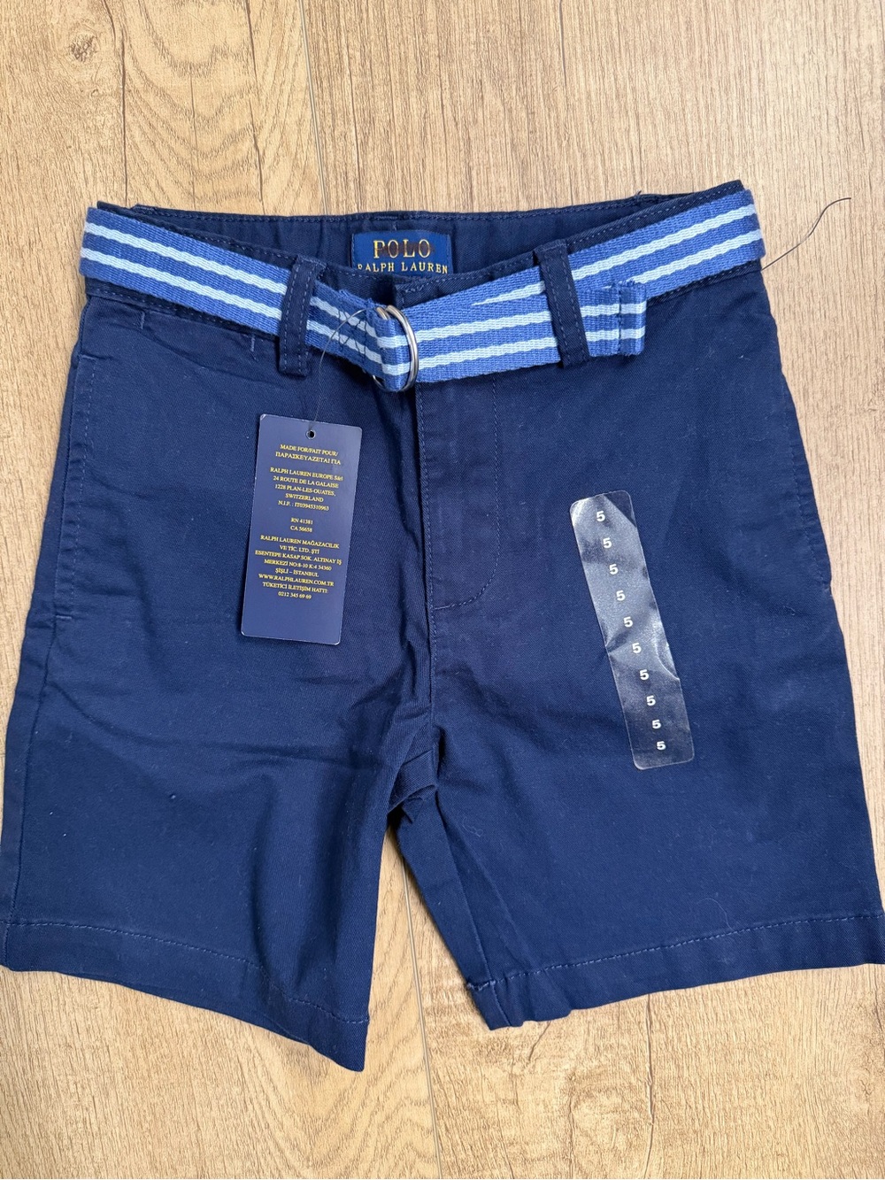 Polo by Ralph Lauren Navy Cotton Chino Shorts with Blue Striped Belt